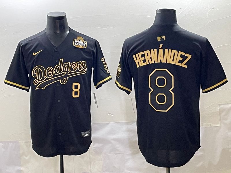 Men 2025 Los Angeles Dodgers #8 Hernandez Black Gold Five generations Nike MLB Jersey style 5